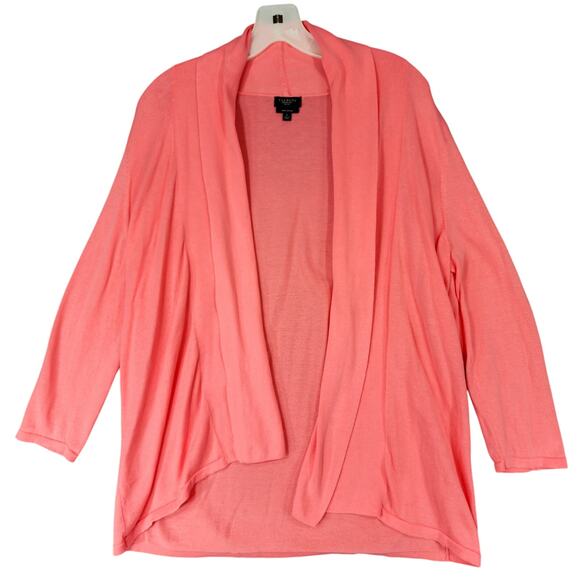 Talbots Pima Cotton Cardigan L Women Coral Pink‎ Peach Open Front Spring Pastel - Picture 1 of 11